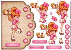 Roller Skate Girl in Pink - Scalloped Edge Card