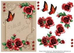 Decorative Red Roses (with All My Love) - Decoupage Card