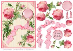 Pink Roses and Cream - Decoupage Card