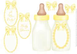 Yellow Baby Bottle - Folded Card for Boy or Girl