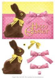 Chocolate Bunny Happy Easter in Pink - Decoupage Card