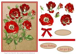 Crimson Red Floral Elegance - Decoupage Card