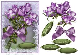 Lavender Roses Bouquet - Decoupage Card