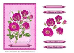 Magenta Roses Bouquet - Decoupage Card
