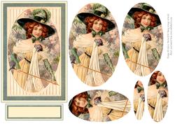 Vintage Outdoors Woman in Green - Oval Pyramid Card