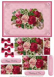 Elegant Wheelbarrow of Roses - Card Front with Pyramid