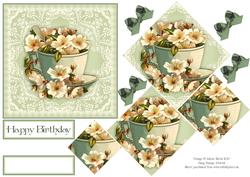 Floral Tea Cup and Lace - Pyramid Card