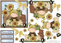 Little Sunflower Girl - Decoupage Card