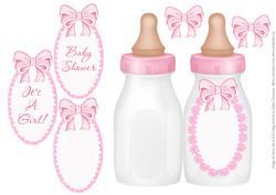 Pink Baby Bottle - Folded Card for Baby Girl