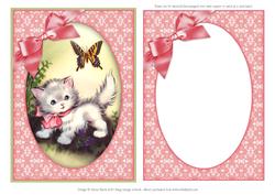 Pretty Kitten and Butterfly - Framed Card Topper