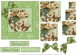 Floral Tea Cup - Twisting Pyramid Card