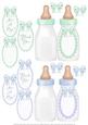 Mini Baby Bottle - Folded Cards - Green and Blue