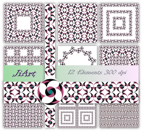  Floral Papers, Clipart, Border Patterns, Flower of luck