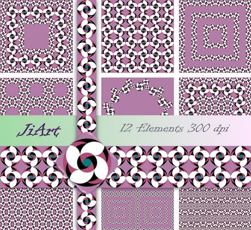  Floral Papers, Clipart, Border Patterns, Flower of luck