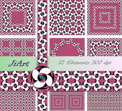  Floral Papers, Clipart, Border Patterns, Flower of luck