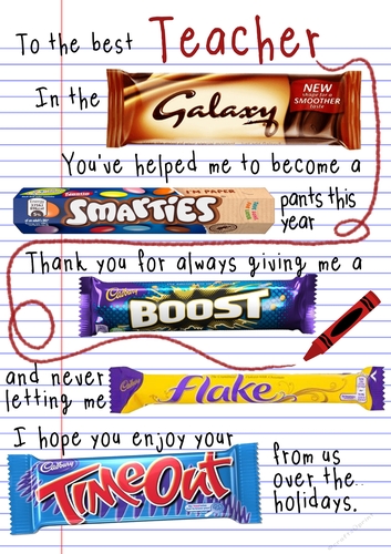 Teacher A4 digital download for chocolates