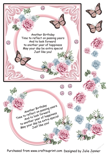Floral Frame and butterflies pink