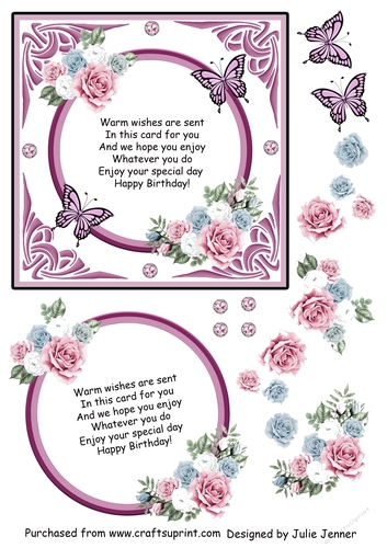 Floral Frame and butterflies purple