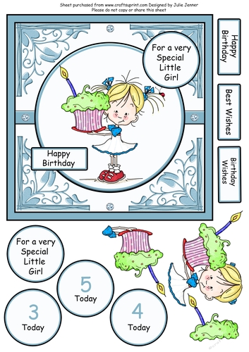 Avery celebrates with cake - A4 sheet for 7 x 7 card for a little girl