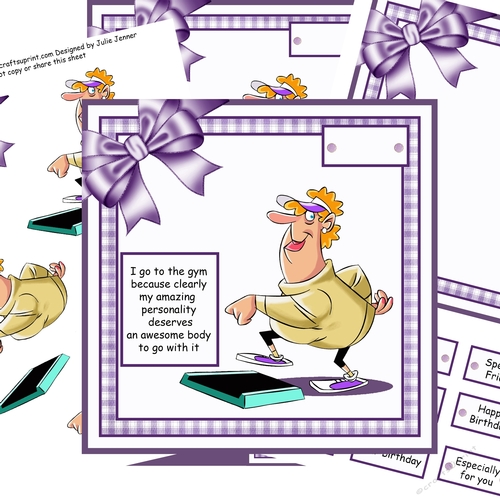 I go to the gym 7 x 7 inch card with decoupage