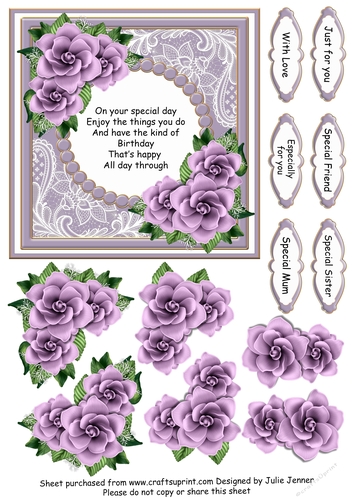 Purple and gold floral frame with verse and decoupage 