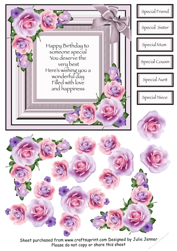 Rose Frame with verse and decoupage A4 sheet