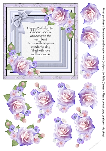 Lilac Rose cluster Frame with verse A4 sheet