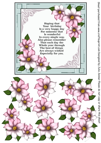 Green and pink floral frame A4 sheet