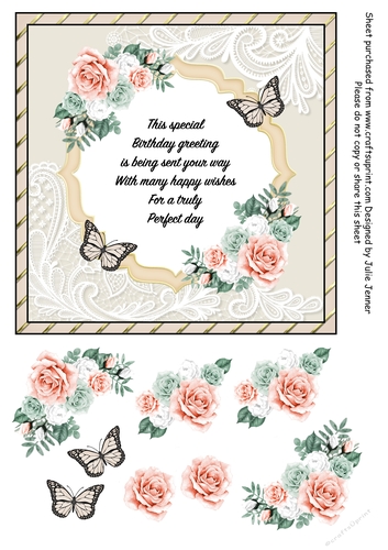 Gold and cream floral verse with orange and green flowers A4 sheet for 7 x 7 card
