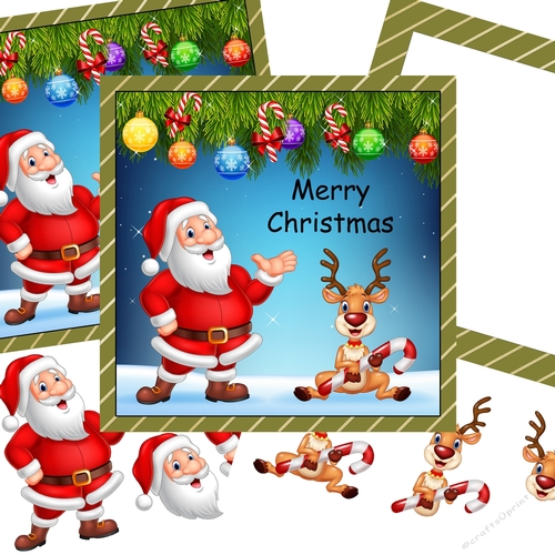 Santa Claus and deer green and gold stripe