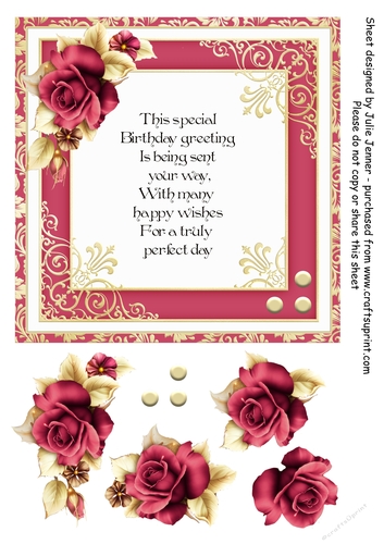 Pink and gold rose frame A4 sheet
