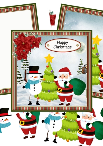 Santa snowman and tree green stripe frame