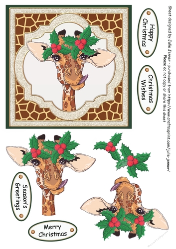 Christmas Giraffe with Holly quick card