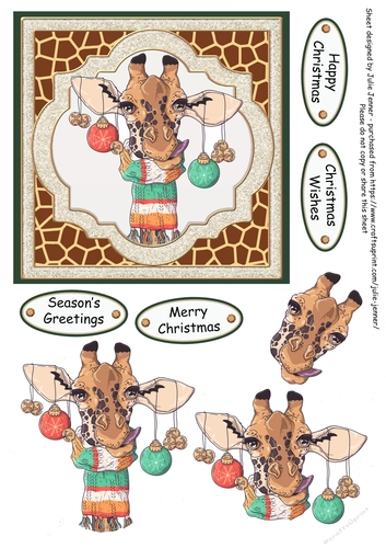 Christmas Giraffe with baubles bells and scarf quick  card