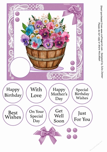 Bucket of flowers Purple A4 sheet