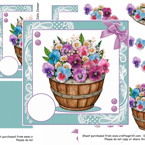 Bucket of flowers Teal and purple 