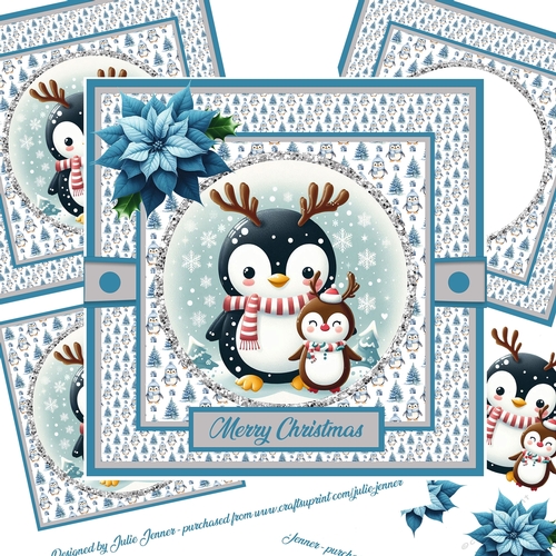Penguin Pals Blue 1 Decoupage Card Kit