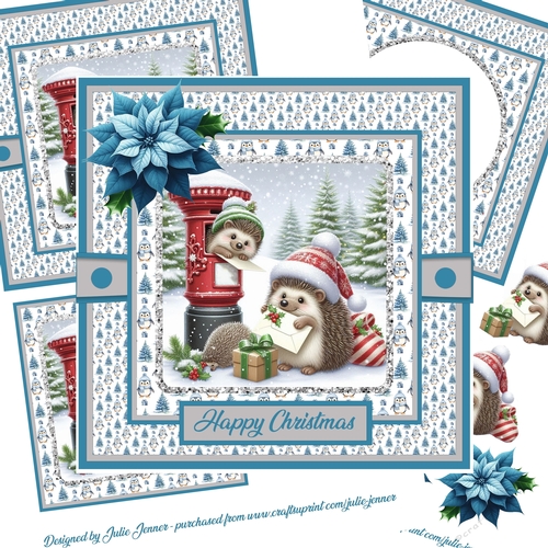 Hedgehog Post Blue 2 Decoupage Card Kit