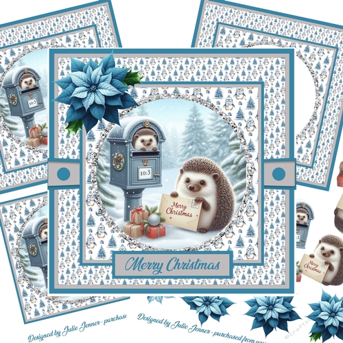 Hedgehog Post Blue 3 Decoupage Card Kit