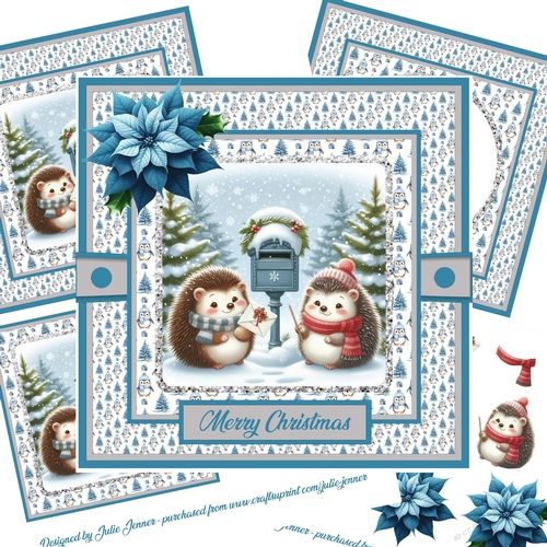 Hedgehog Post Blue 4 Decoupage Card Kit