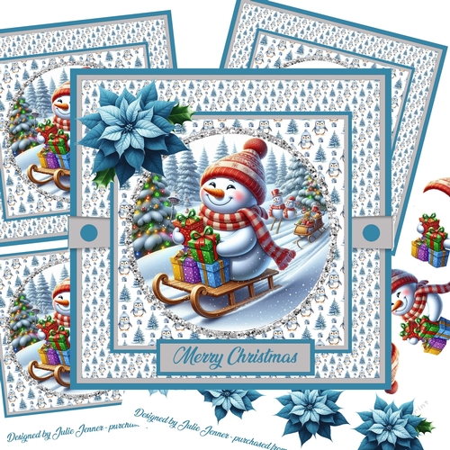 Snowman Sledging 2 Decoupage Card Kit