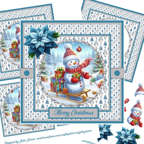 Snowman Sledging 3 Decoupage Card Kit