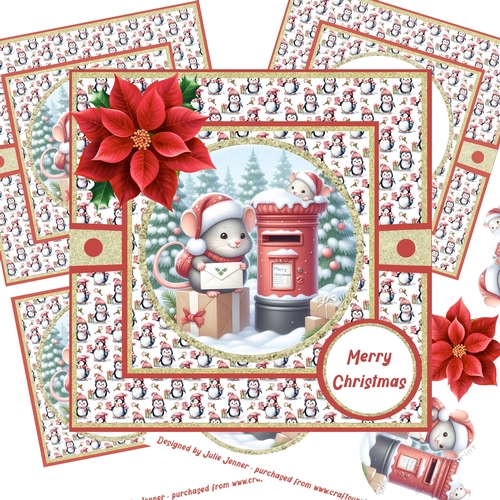 Christmas Post Mice 1 Decoupage Card Kit