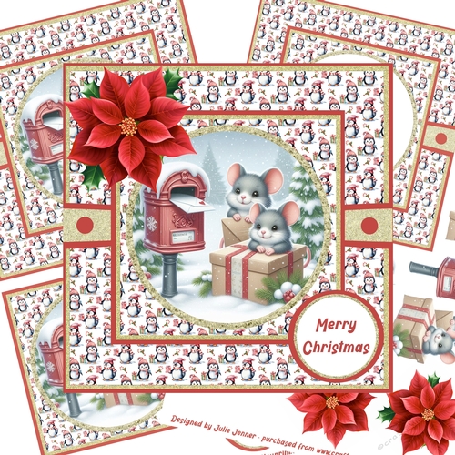 Christmas Post Mice 2 Decoupage Card Kit