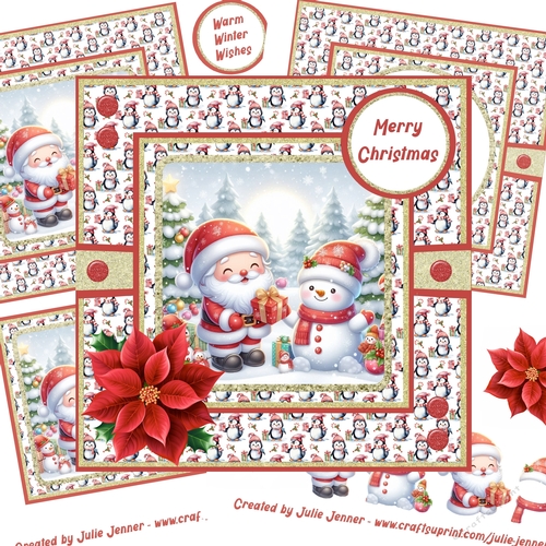 Santa and snowman 4 decoupage card kit