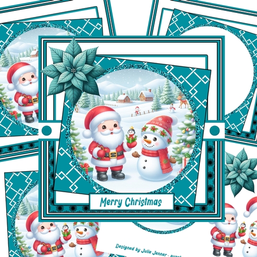 Snowman and santa teal 1 decoupage card kit
