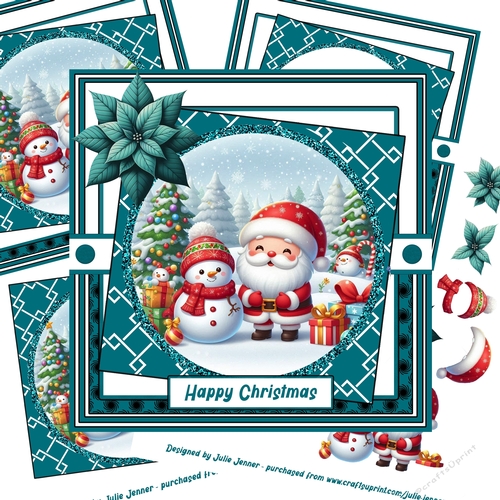 Snowman and santa teal 2 decoupage card kit