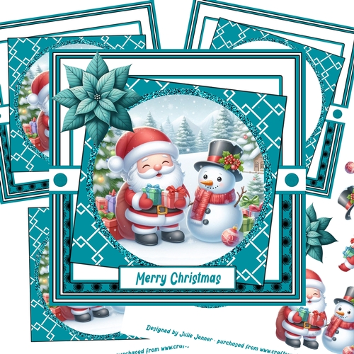 Snowman and santa teal 3 decoupage card kit