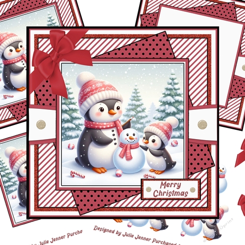 Playful Penguins Red 1 decoupage card kit