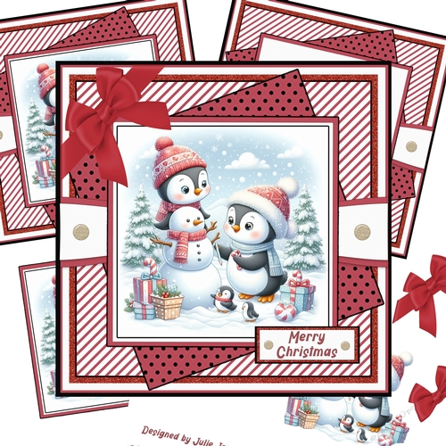 Playful Penguins Red 2 decoupage card kit